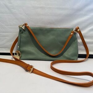 Valentina Made In Italy Forest Green Pebbled Leather Triple Entry Crossbody Bag